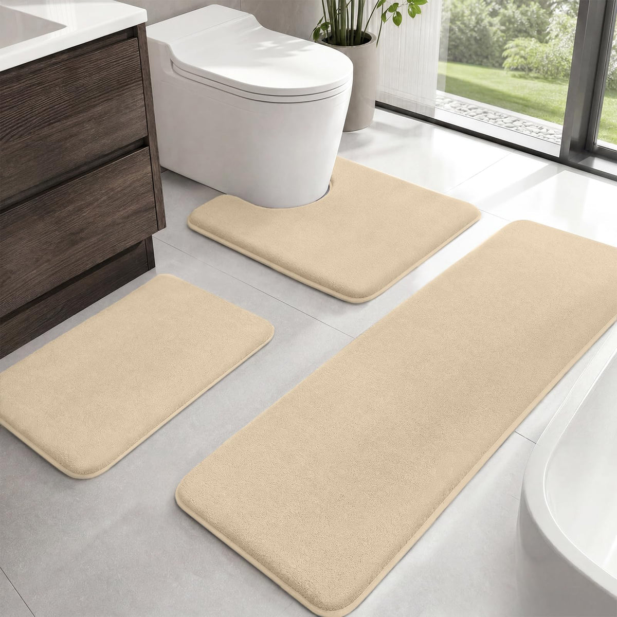 HUXMEYSON Bathroom Rugs Sets 2 Piece, Non-Slip & Quick Dry Bath Mat Set, Ultra Soft Velvet Bath Rugs for Bathroom, Toilet and Shower Floor, Navy