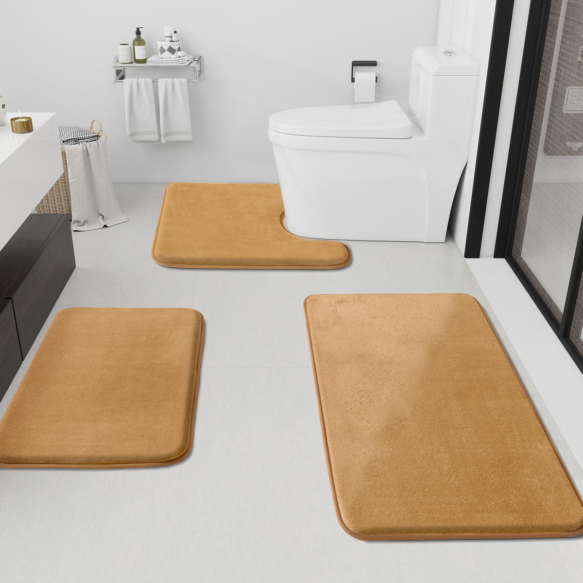 HUXMEYSON Bathroom Rugs Sets 2 Piece, Non-Slip & Quick Dry Bath Mat Set, Ultra Soft Velvet Bath Rugs for Bathroom, Toilet and Shower Floor, Navy