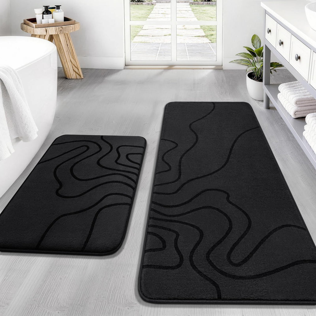 YIHOUSE Memory Foam Bathroom Rugs Sets 2 Piece, 17"x24"+20"x46", Dark Grey