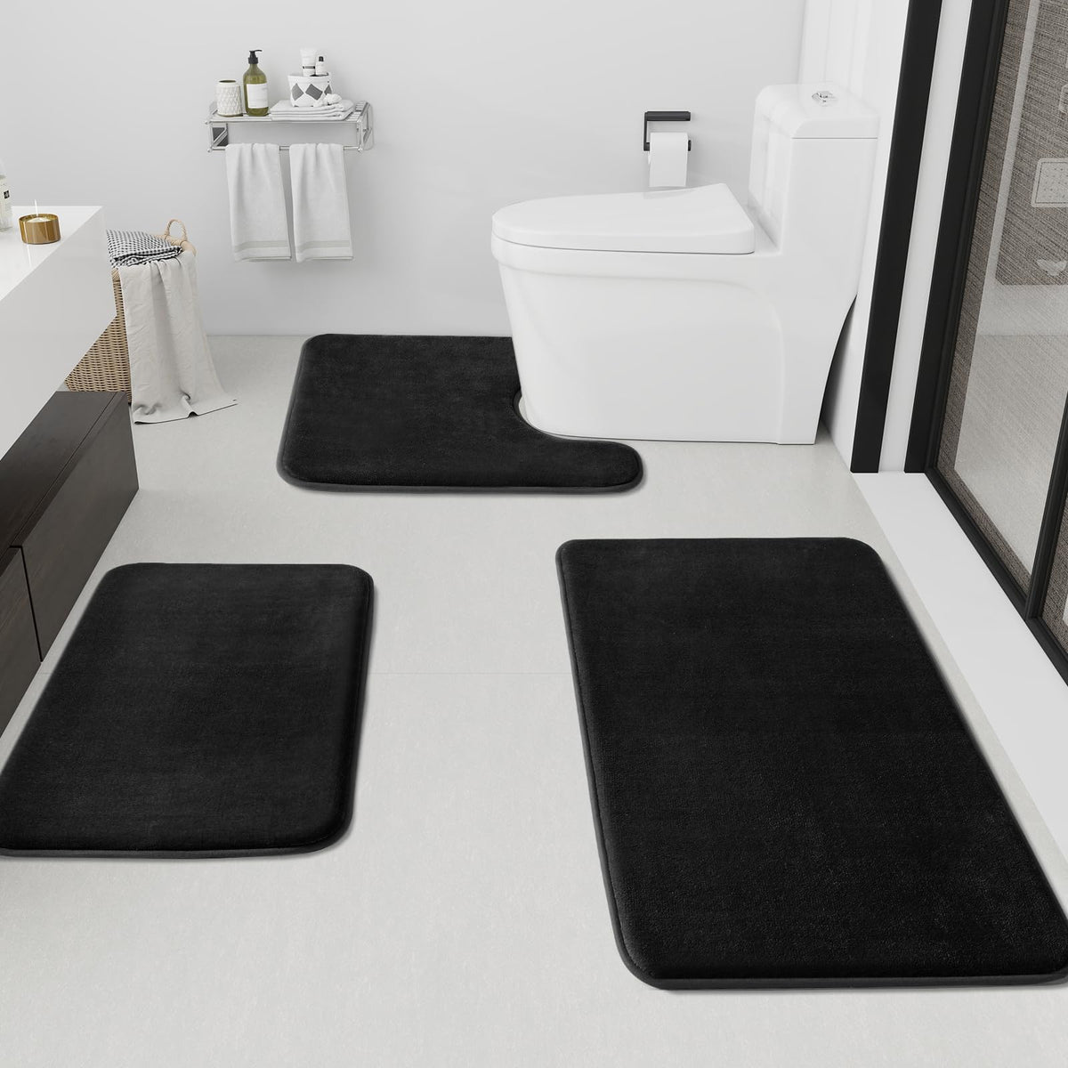 HUXMEYSON Bathroom Rugs Sets 2 Piece, Non-Slip & Quick Dry Bath Mat Set, Ultra Soft Velvet Bath Rugs for Bathroom, Toilet and Shower Floor, Navy