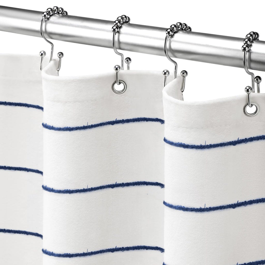 Striped Linen Shower Curtain for Bathroom, Black and Beige 72 W x 84 H