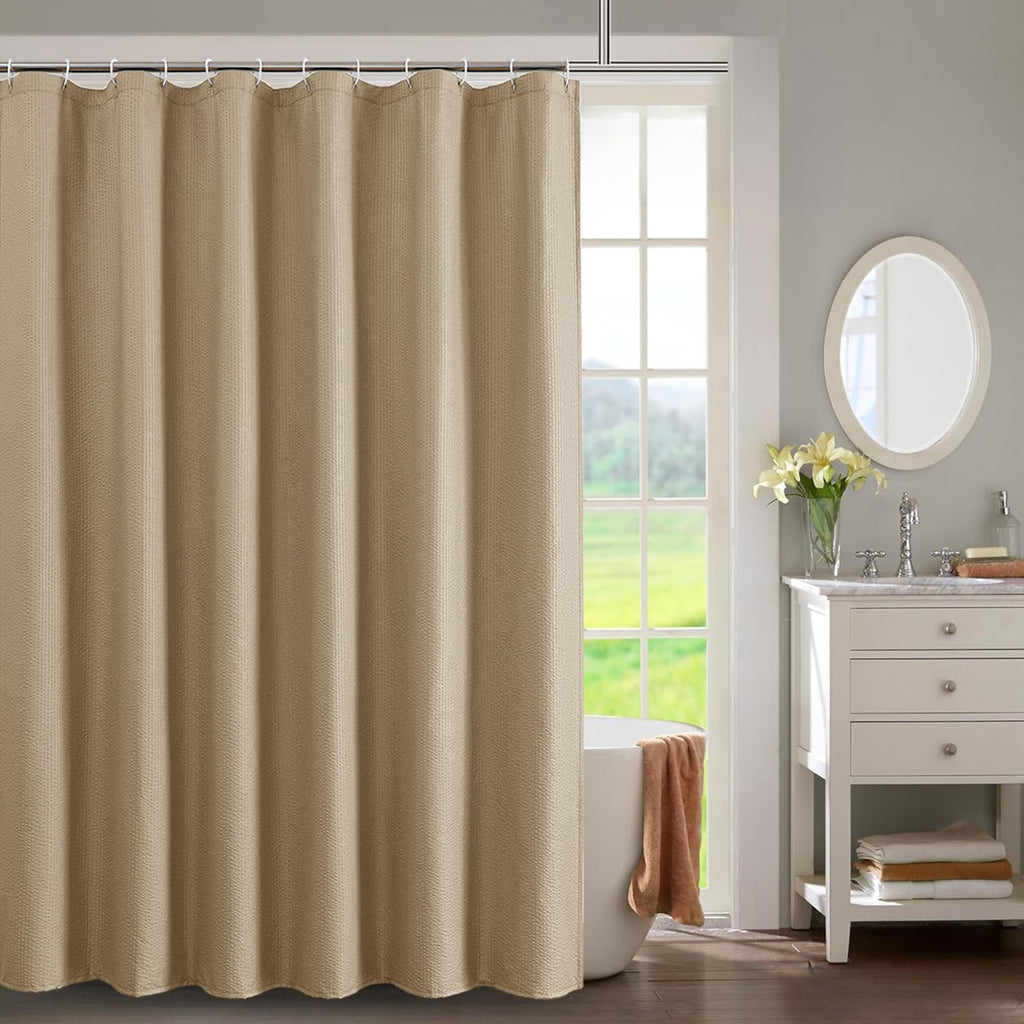 OWENIE White Shower Curtain for Bathroom 84 Inches Extra Long, Elegant 3D Embossed Textured Cloth Waffle Shower Curtain, Modern Luxury Hotel Style, Water Repellent, Machine Washable, 72X84, White