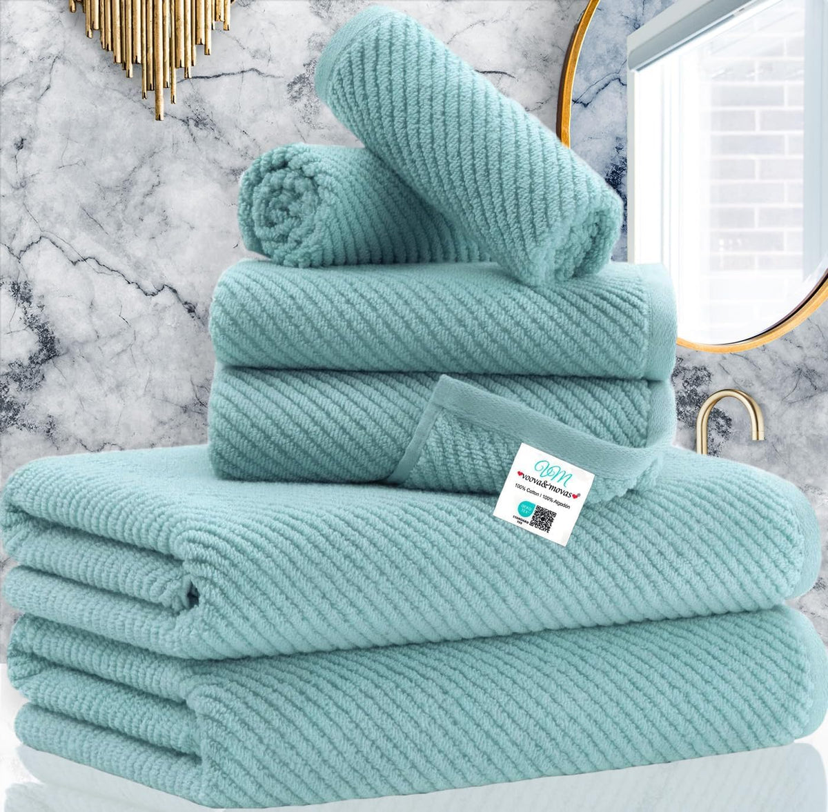 VOOVA & MOVAS Hand Towels for Barthroom, 18x28 in, Soft, Deep Turquoise