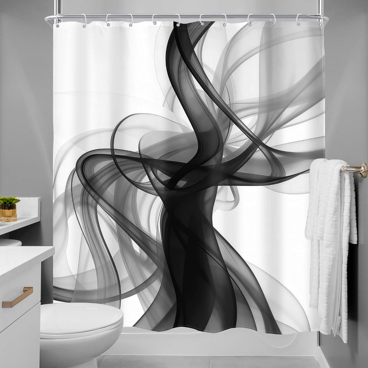 Black and White Shower Curtain 60Wx72H Abstract Modern Ombre for Bathroom