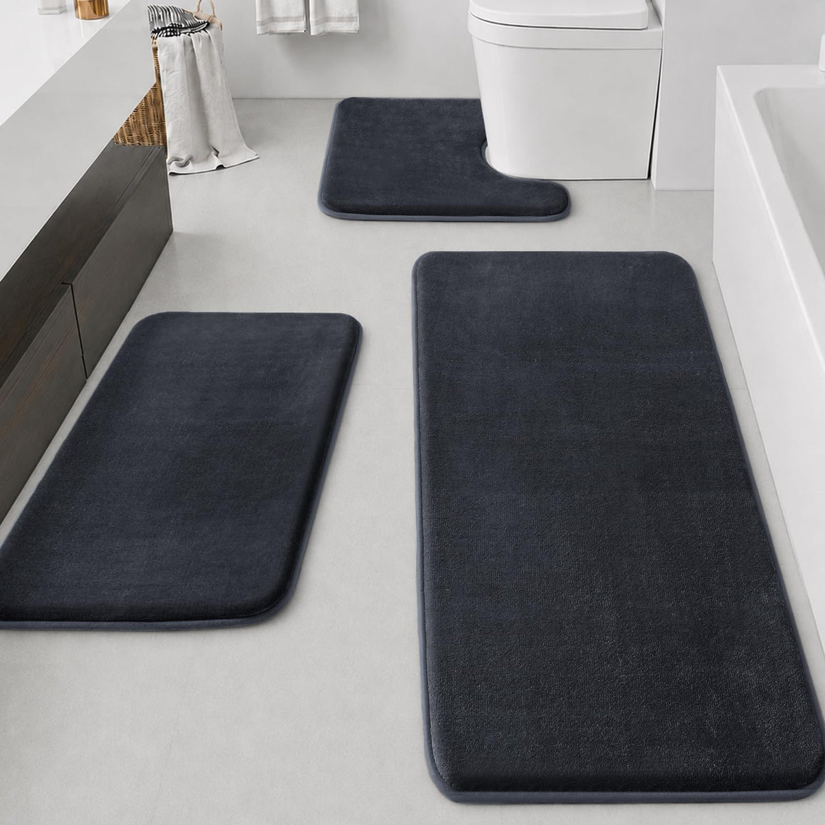 HUXMEYSON Bathroom Rugs Sets 2 Piece, Non-Slip & Quick Dry Bath Mat Set, Ultra Soft Velvet Bath Rugs for Bathroom, Toilet and Shower Floor, Navy