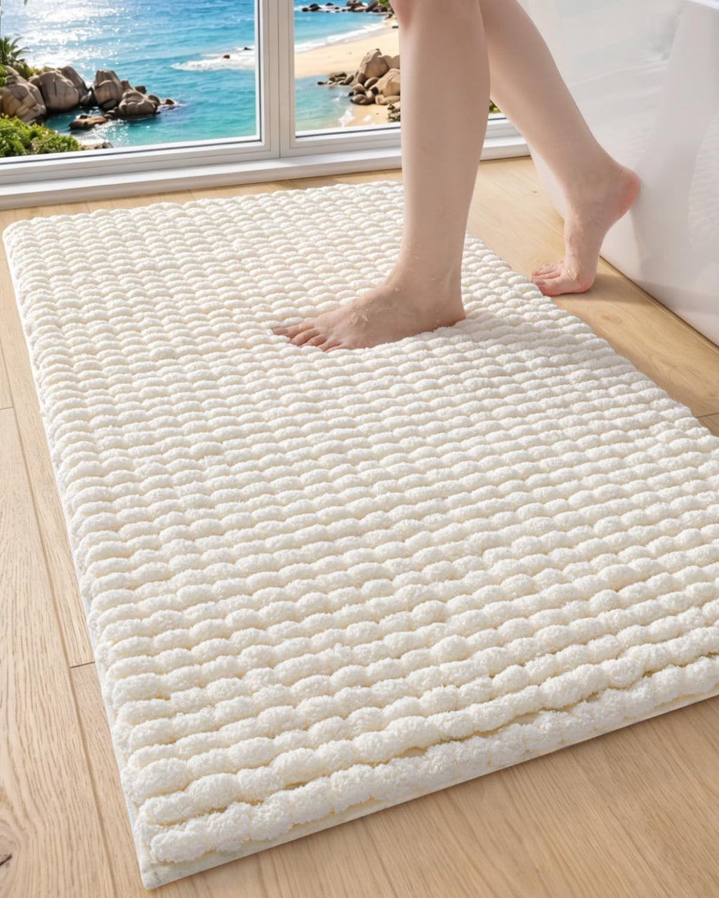 DEXI Bathroom Rugs 36x24, Non Slip Washable Chinelle Bath Mat, Taupe