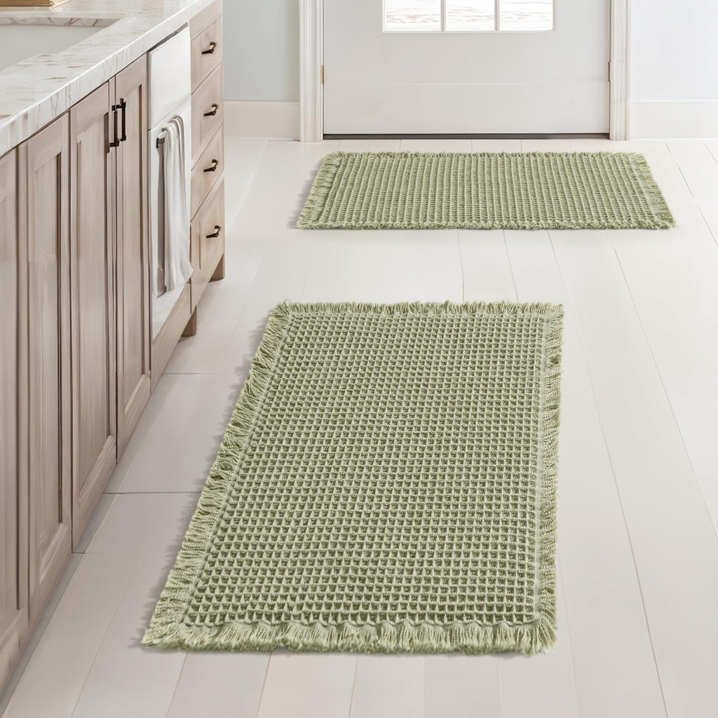 MIULEE Set of 2 Waffle Bathroom Rugs Boho Bath Mat Brown 18x30 Inch