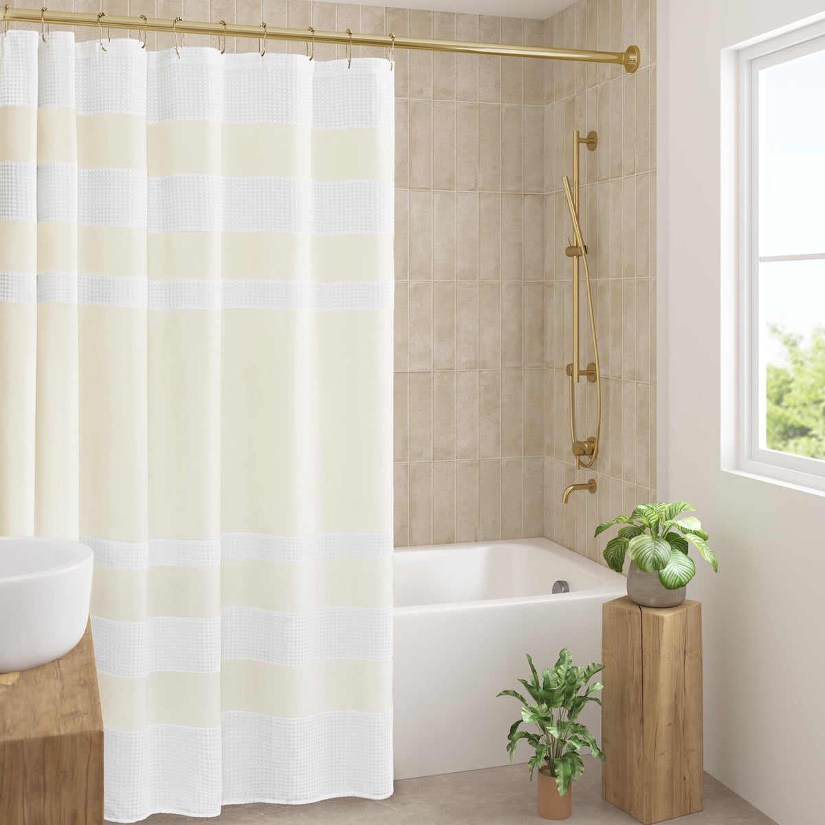 Madison Park Spa Waffle Shower Curtain for Bathroom, 72 x 72, Taupe