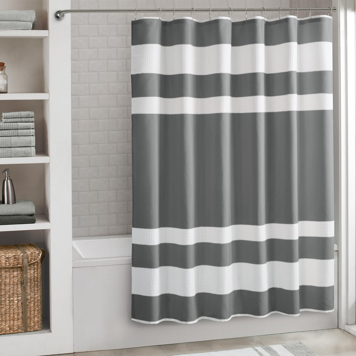 Madison Park Spa Waffle Shower Curtain for Bathroom, 72 x 72, Sage Green