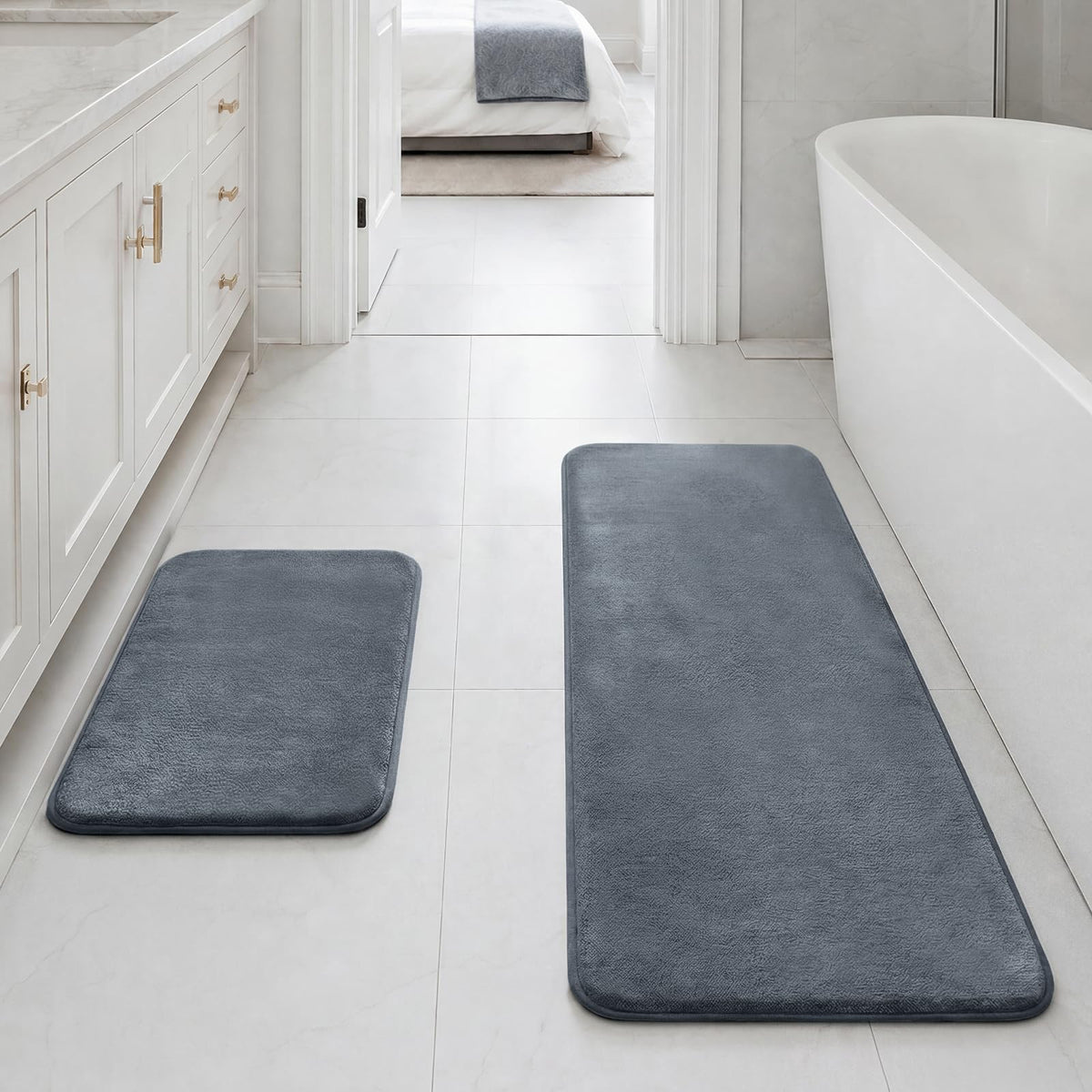 HUXMEYSON Bathroom Rugs Sets 2 Piece, Non-Slip & Quick Dry Bath Mat Set, Ultra Soft Velvet Bath Rugs for Bathroom, Toilet and Shower Floor, Navy