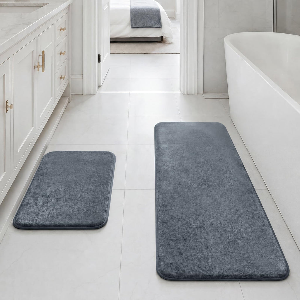 HUXMEYSON Bathroom Rugs Sets 3 Piece, Non-Slip & Quick Dry Bath Mat Set, Ultra Soft Velvet Bath Rugs for Bathroom, Toilet and Shower Floor, Grey