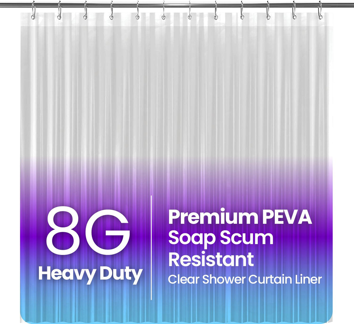 LiBa Shower Curtain PEVA 8G, 72x72 Inch Waterproof Clear