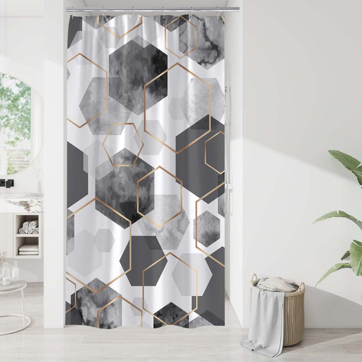 Litabel Brown Shower Curtain for Bathroom, Geometric Bathroom Decor 72x72