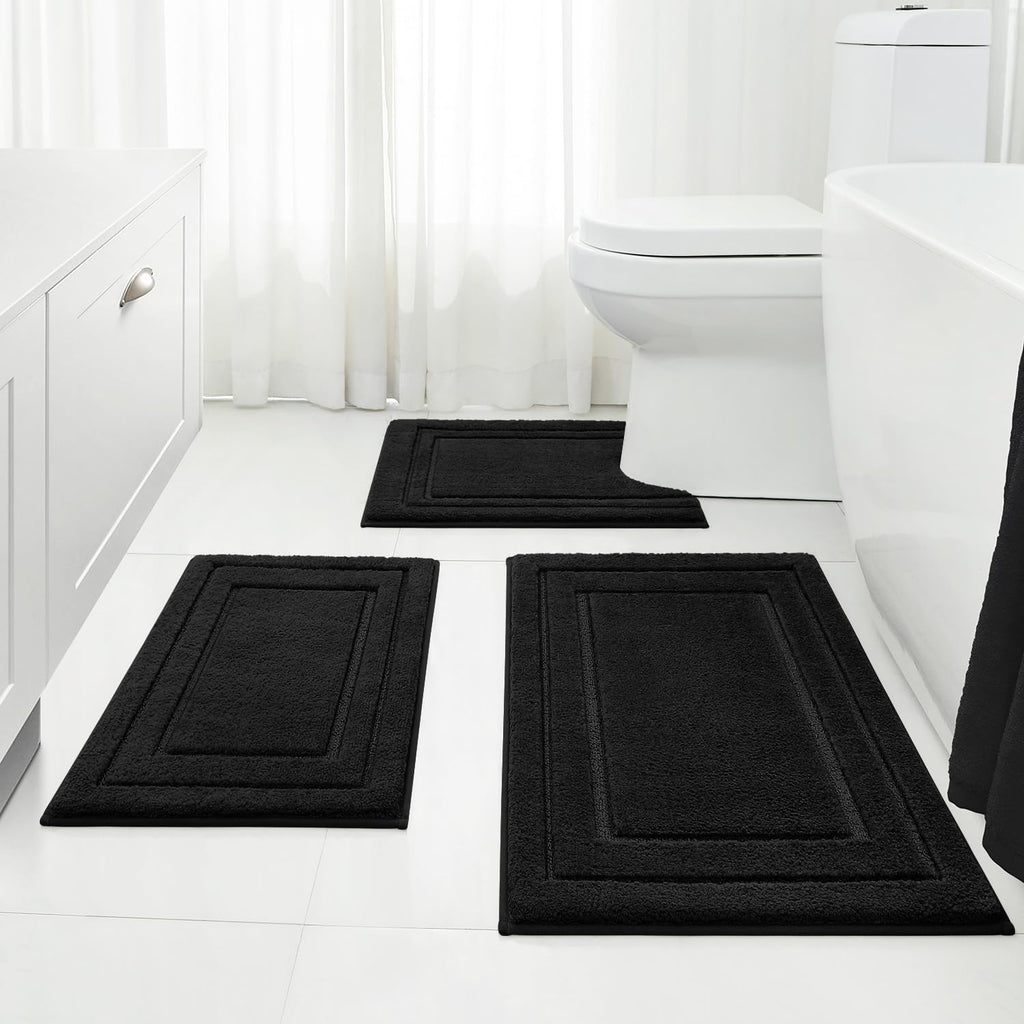 HOMEIDEAS Grey Bathroom Rugs Set of 3, Non Slip Bath Mats