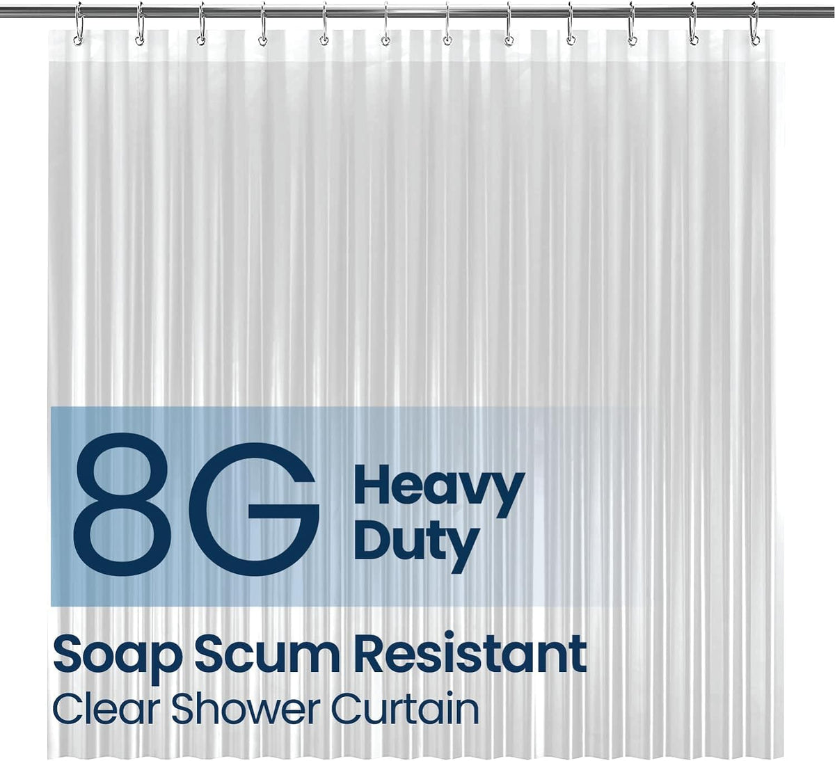 LiBa Shower Curtain PEVA 8G, 72x72 Inch Waterproof Clear