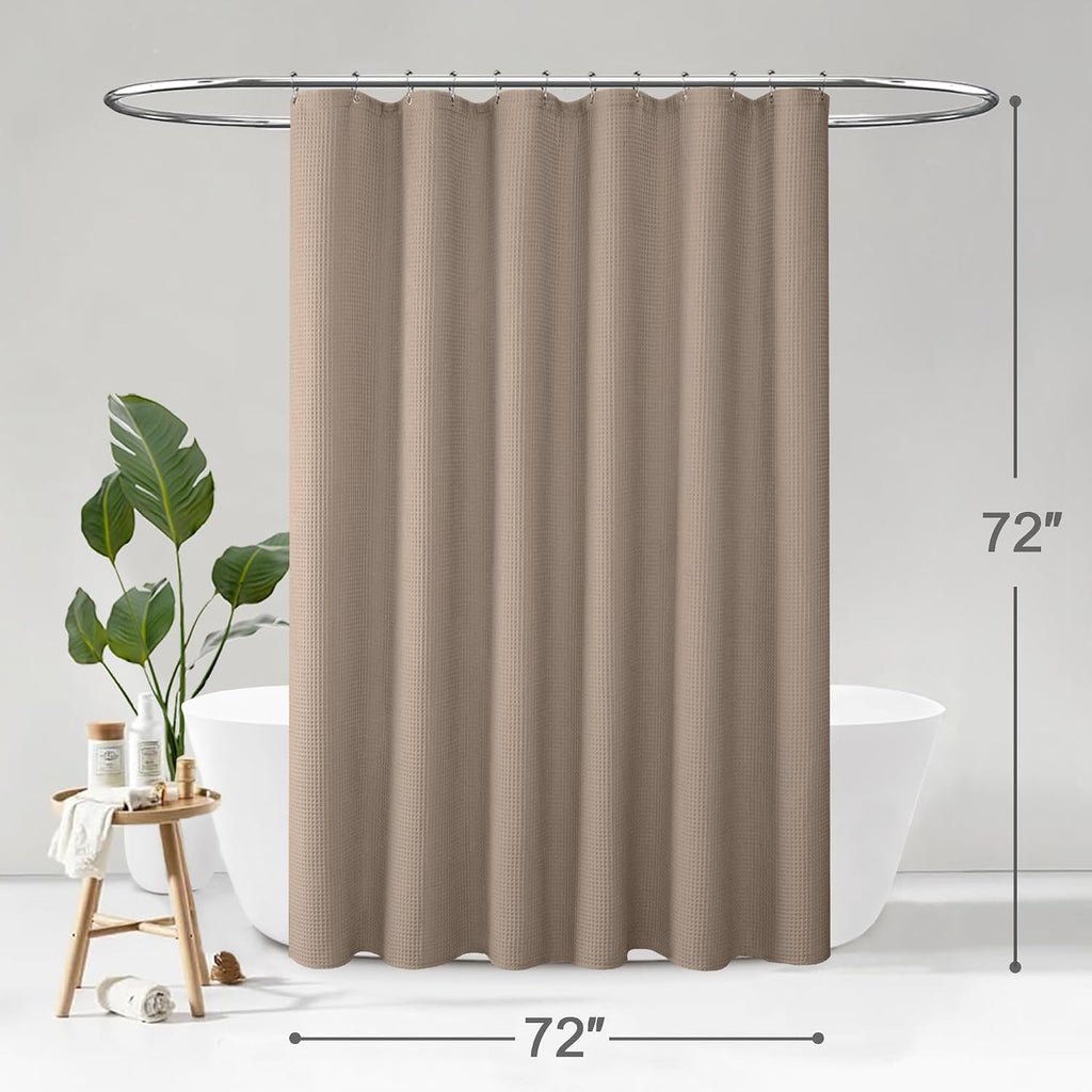 Waffle Weave Shower Curtain Heavyweight Cotton Fabric Beige 72Wx72L