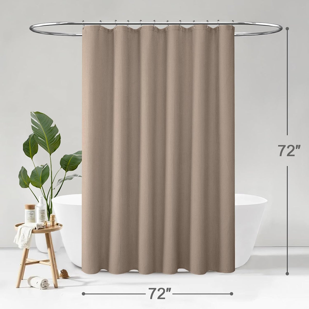 Waffle Weave Shower Curtain Heavyweight Cotton Fabric Beige 72Wx72L