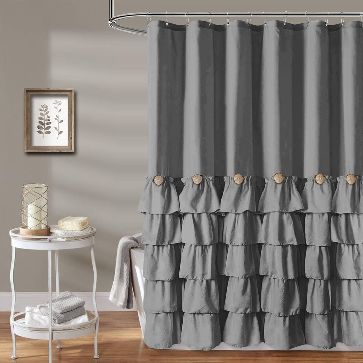 Seasonwood Beige Ruffle Shower Curtain Neutral Shower Curtain 72 x 72
