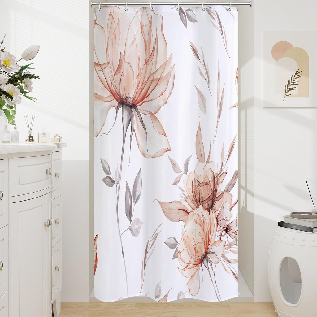 Blue Boho Floral Shower Curtain, Watercolor Botanical Design, 72 x 72