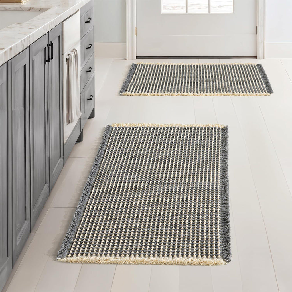 MIULEE Set of 2 Waffle Bathroom Rugs Boho Bath Mat Brown 18x30 Inch