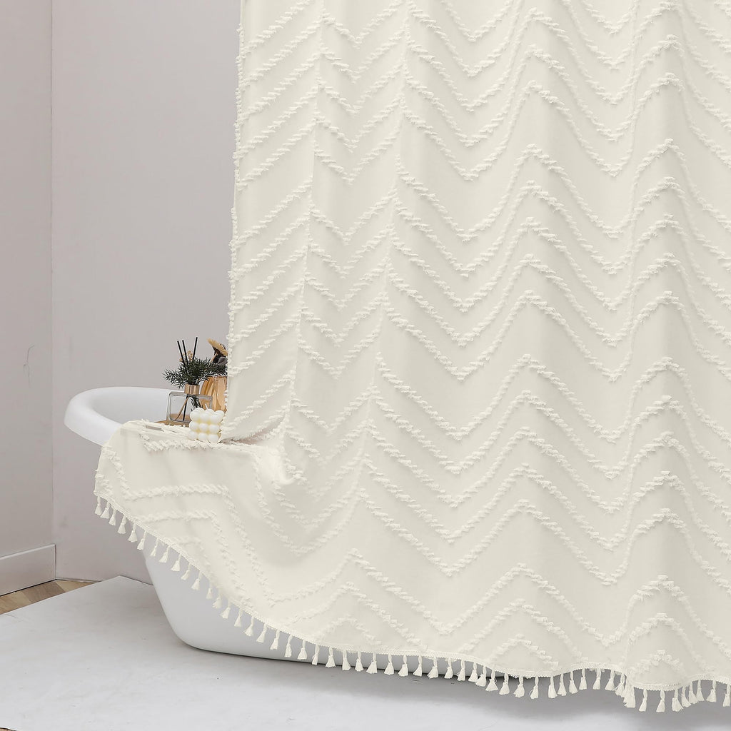 OWENIE White Fabric Boho Shower Curtain 72 x 72 Inches for Bathroom