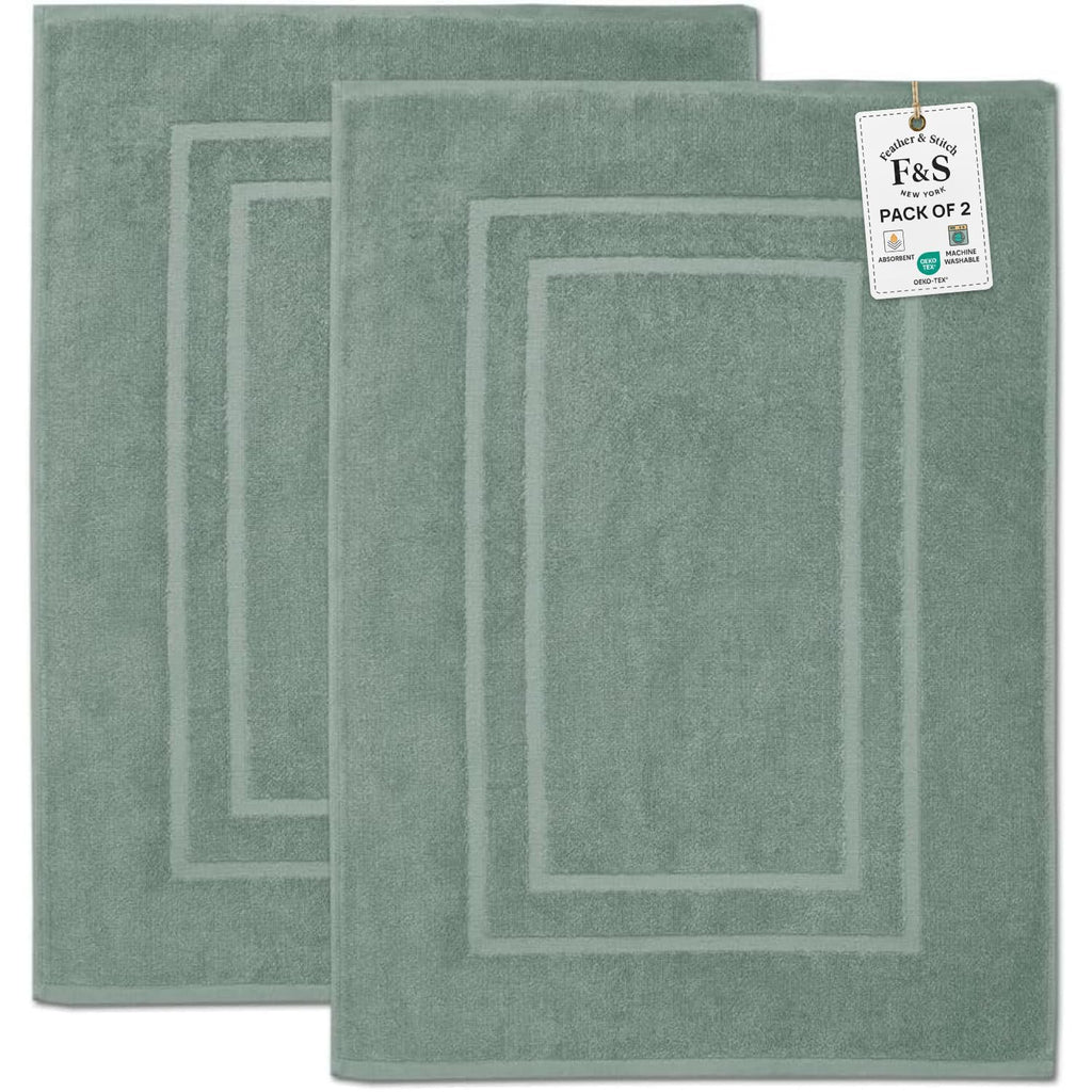 Feather & Stitch 100% Cotton Bath Mats 2 Piece 30x21 Inches, Grey