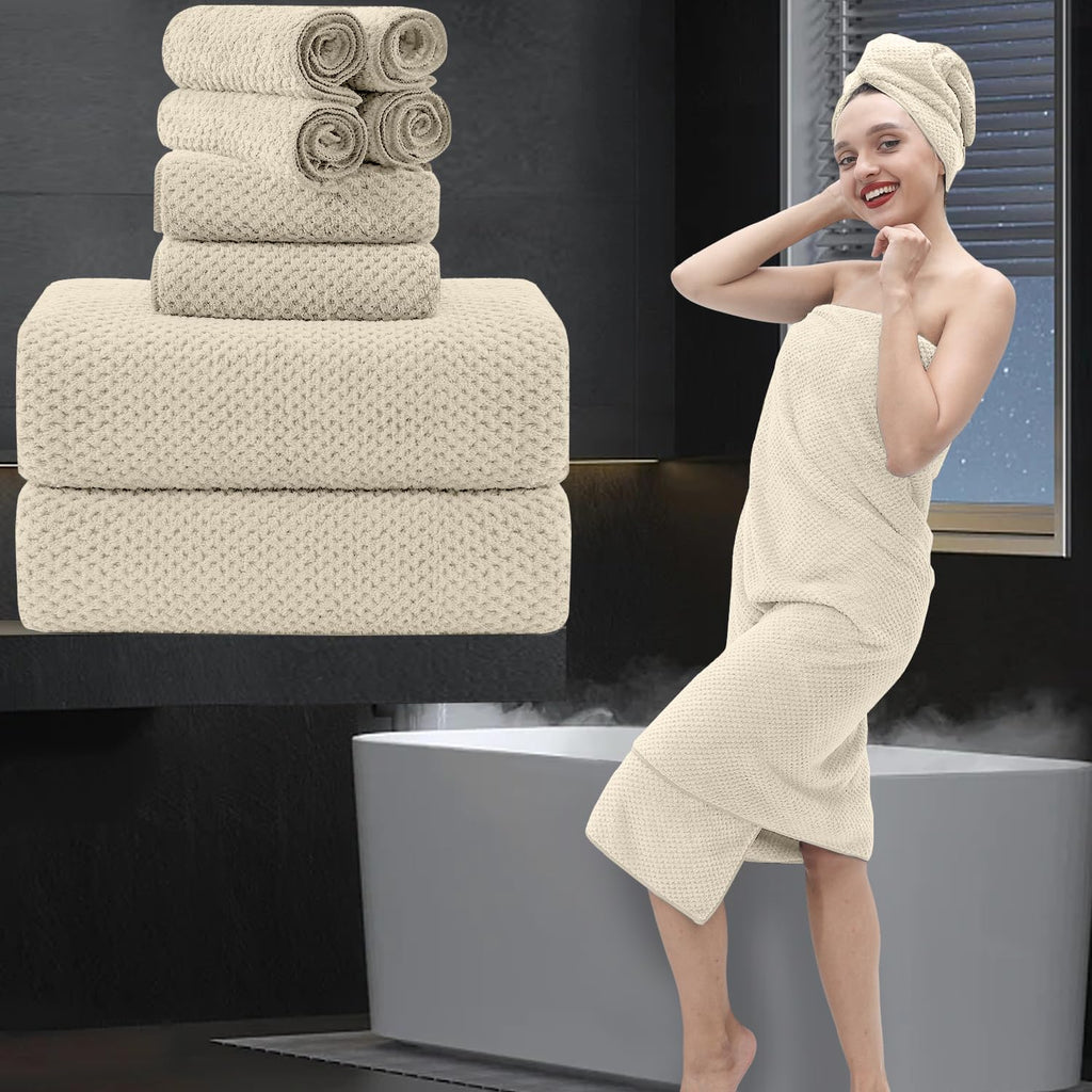 8 Piece Bathroom Towel Set Black White|2 Oversized Large Bath Towels Sheet,2 Hand Towels,4 Washcloths| 600GSM Soft Towel Set for Bathroom Hotel,Highly Absorbent Quick Dry Bath Towel Collections