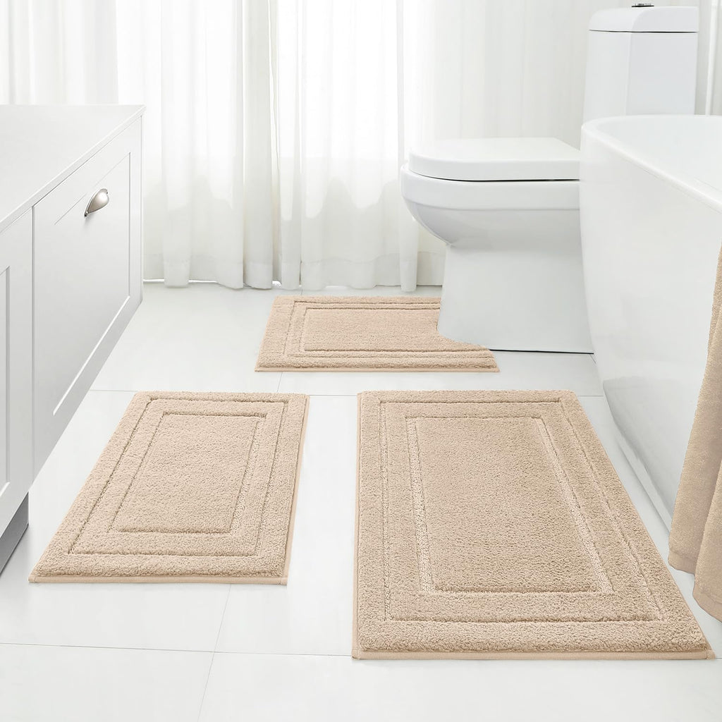 HOMEIDEAS Grey Bathroom Rugs Set of 3, Non Slip Bath Mats