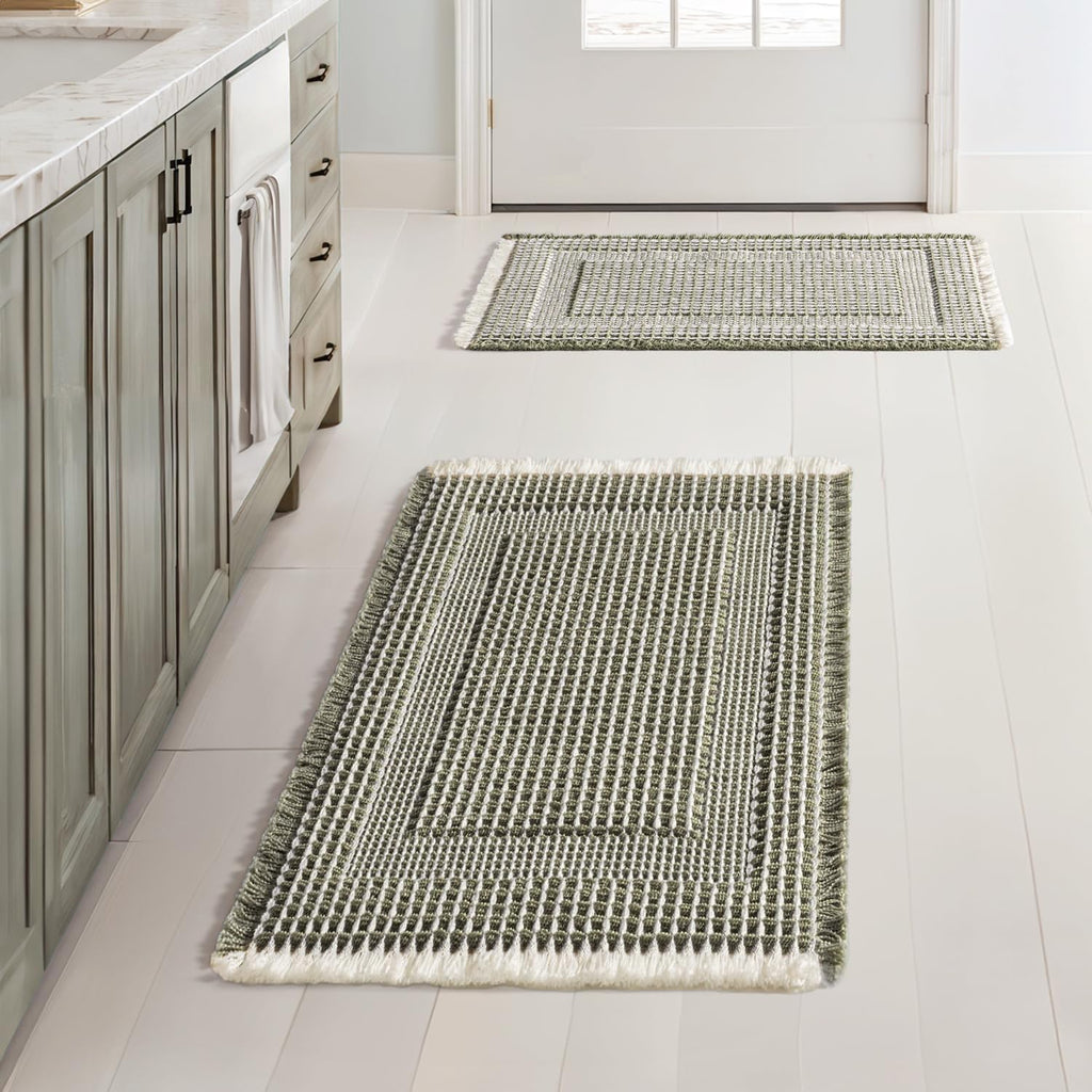 MIULEE Set of 2 Waffle Bathroom Rugs Brown&Cream Boho Bath Mat 17x24+18x30
