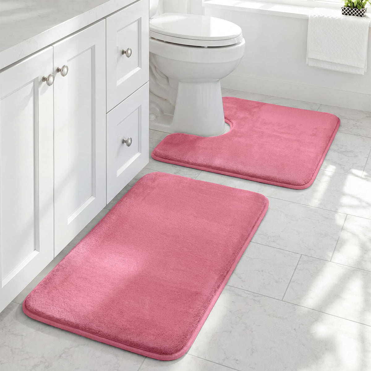 HUXMEYSON Bathroom Rugs Sets 2 Piece, Non-Slip & Quick Dry Bath Mat Set, Ultra Soft Velvet Bath Rugs for Bathroom, Toilet and Shower Floor, Navy