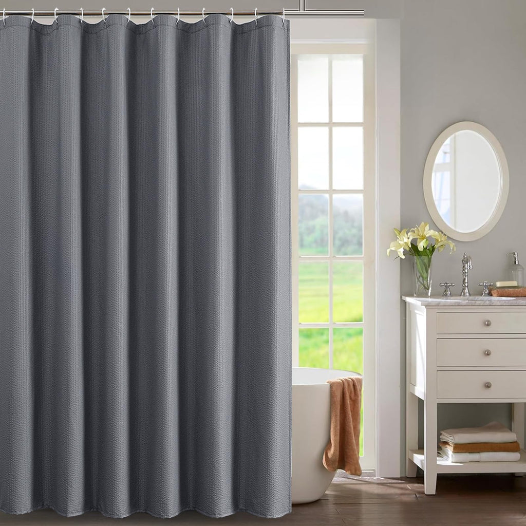 OWENIE White Shower Curtain for Bathroom 84 Inches Extra Long, Elegant 3D Embossed Textured Cloth Waffle Shower Curtain, Modern Luxury Hotel Style, Water Repellent, Machine Washable, 72X84, White