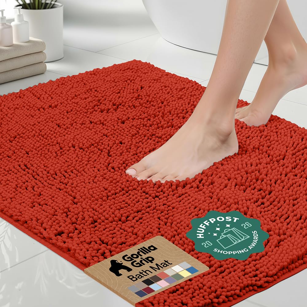 GORILLA GRIP Bath Rug Mat for Bathroom, Absorbent Chenille 24x17 Sage Green