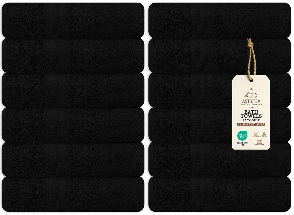 Bath Towels Pack of 6 – 24" x 48" – 100% Cotton Terry, Soft, Quick-Dry & Highly Absorbent – Navy Blue Towels for Bathroom, Spa, Gym, Hotel, Pool & Everyday Use