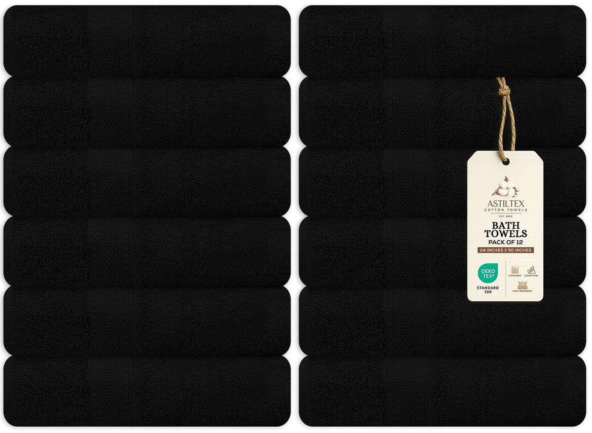 Bath Towels Pack of 6 – 24" x 48" – 100% Cotton Terry, Soft, Quick-Dry & Highly Absorbent – Navy Blue Towels for Bathroom, Spa, Gym, Hotel, Pool & Everyday Use