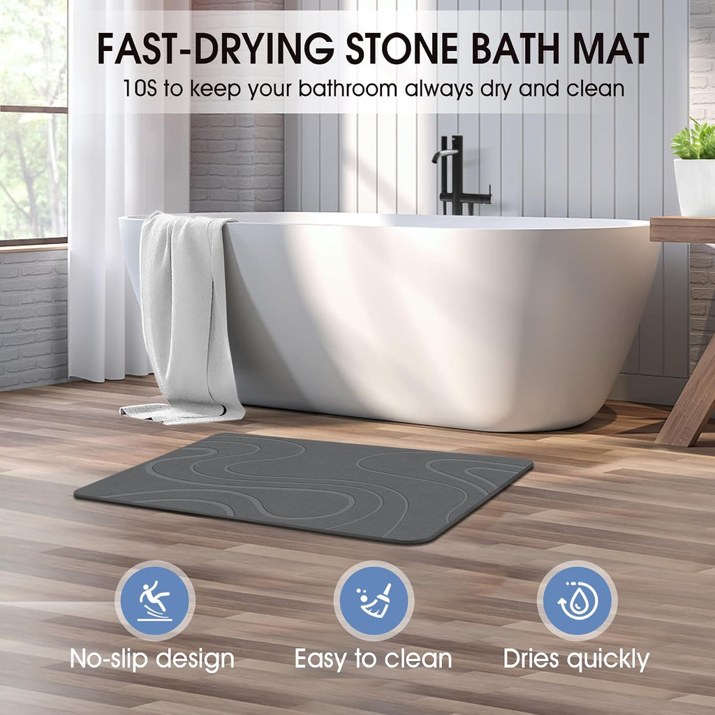 VEELOIM Stone Bath Mat, Diatomaceous Earth Bath Mat, Shower Mat Grey