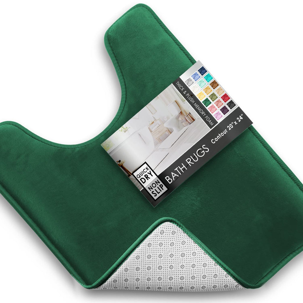 Clara Clark 3 Piece Bathroom Rugs Bath Mat Set, Velvet Memory Foam Bath Mats for Bathroom - Non-Slip, PVC Backing Bath Rugs, Washable - Dries Quickly, Green