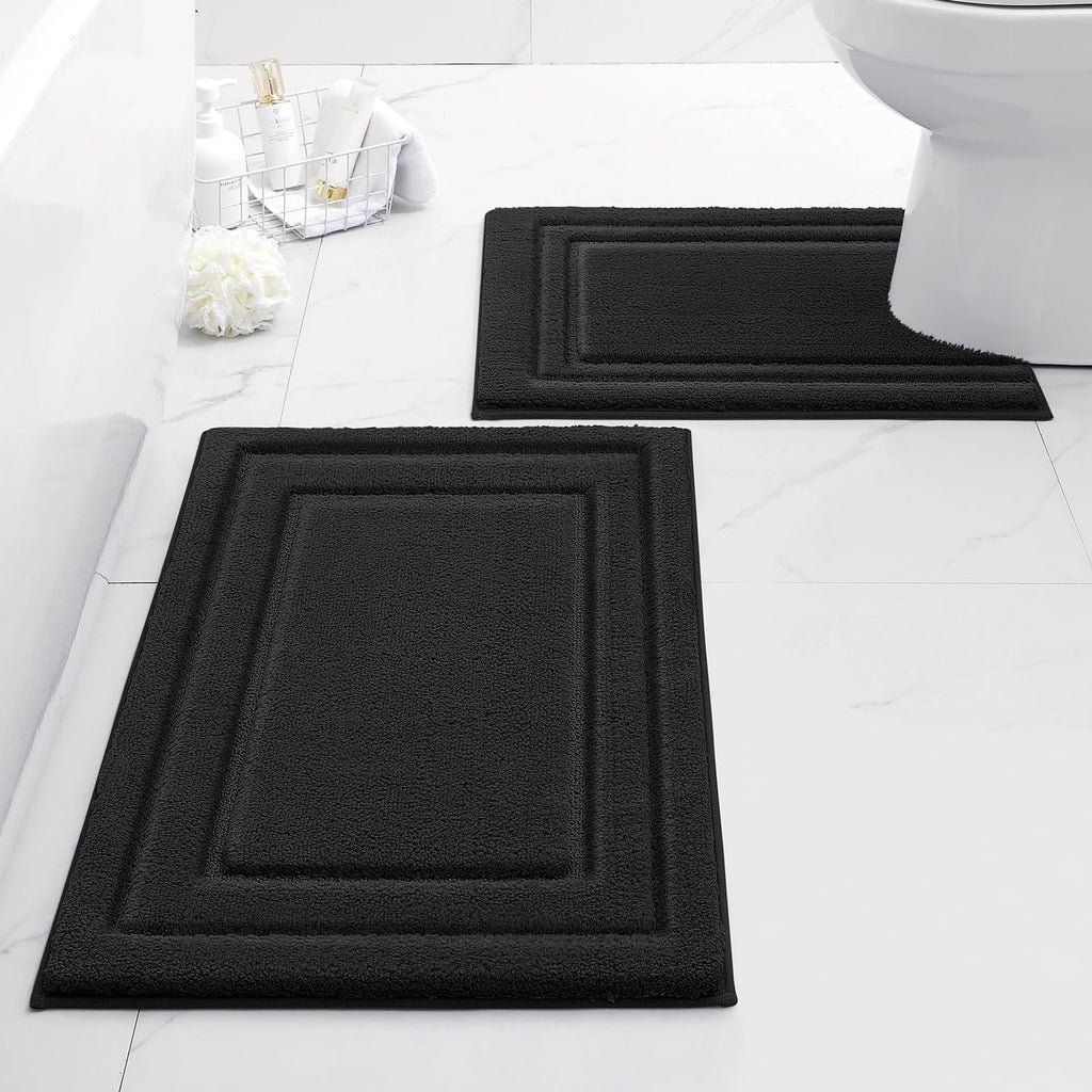HOMEIDEAS Bathroom Rugs Sets 2 Piece, Super Soft and Absorbent Non Slip Microfiber Machine Washable Bath Mat Set (20" x 32" + 16" x 24", Brown)