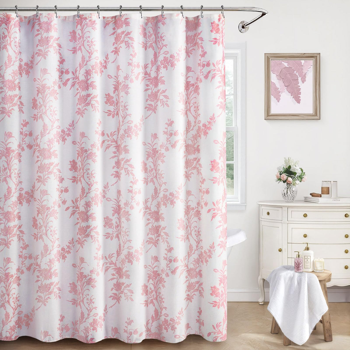Sage Green Floral Shower Curtain,Vintage Cotton Cottagecore Shower Curtains for Bathroom, 72" W x 72" L