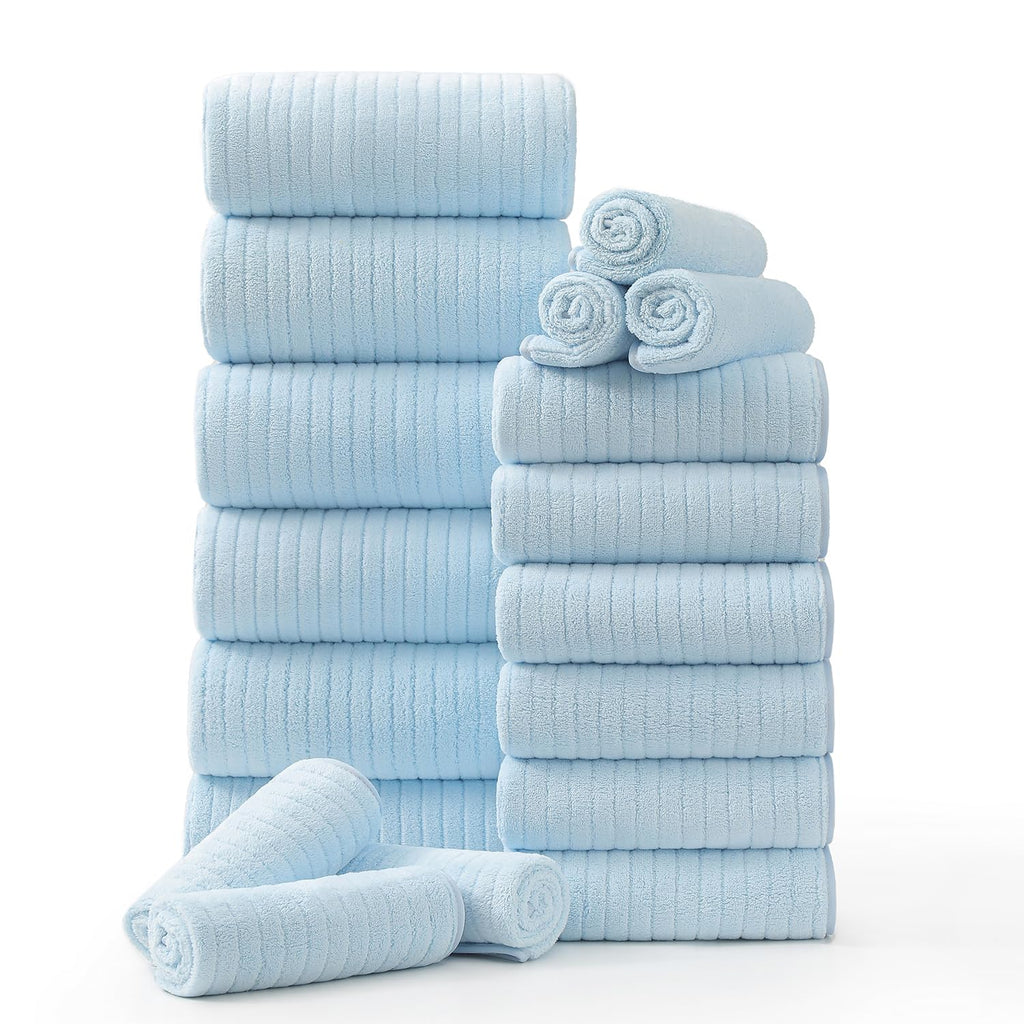 Hailea 18 Piece Family Bath Towel Set Include 6 Bath Towels,6 Hand Towels and 6 Washcloths Soft Bathroom Towel with Hanging Loops,Highly Absorbent Quick Dry Towels Set for Bathroom,Hotel and Spa-Navy