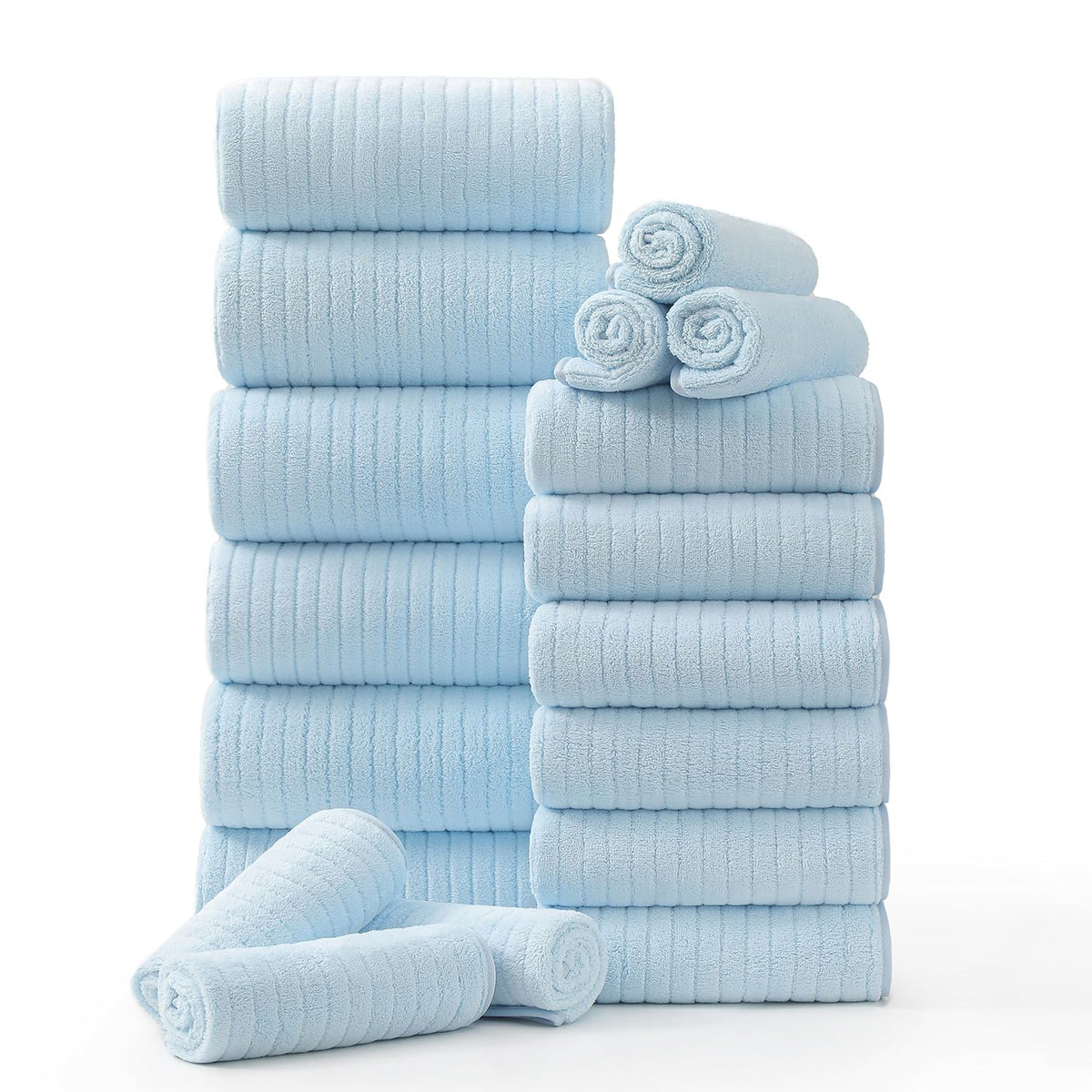 Hailea 18 Piece Family Bath Towel Set Include 6 Bath Towels,6 Hand Towels and 6 Washcloths Soft Bathroom Towel with Hanging Loops,Highly Absorbent Quick Dry Towels Set for Bathroom,Hotel and Spa-Navy
