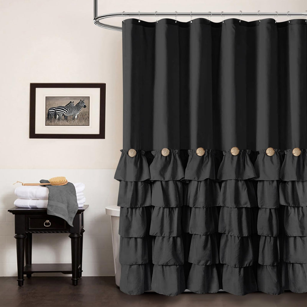 Seasonwood Beige Ruffle Shower Curtain Neutral Shower Curtain 72 x 72