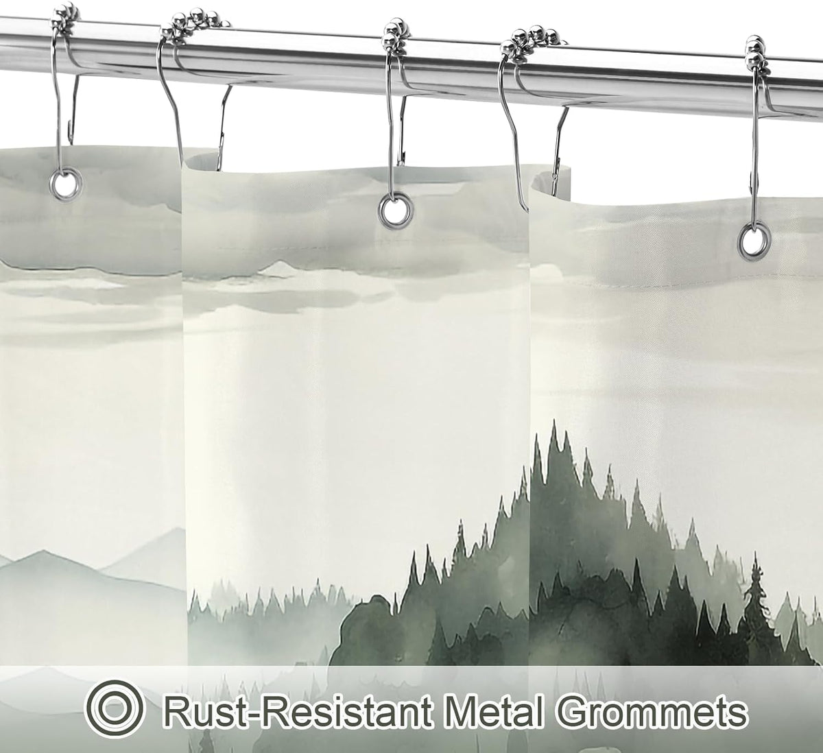 Dark Green Pine Forest Shower Curtain, Misty Woodland, 72 x 72 Inches