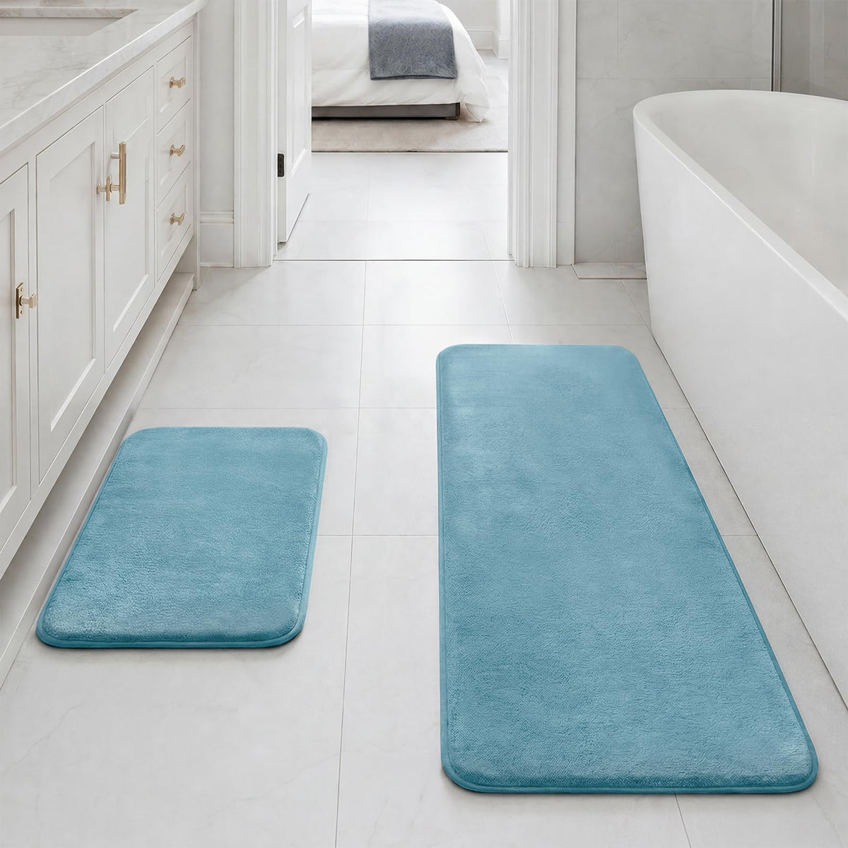 HUXMEYSON Bathroom Rugs Sets 2 Piece, Non-Slip & Quick Dry Bath Mat Set, Ultra Soft Velvet Bath Rugs for Bathroom, Toilet and Shower Floor, Navy