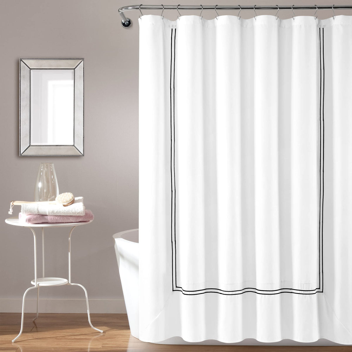 Lush Decor Hotel Collection Shower Curtain Single 72" W x 72" L White & Black - White Shower Curtains for Bathroom - Bathroom Curtain - Modern Decor