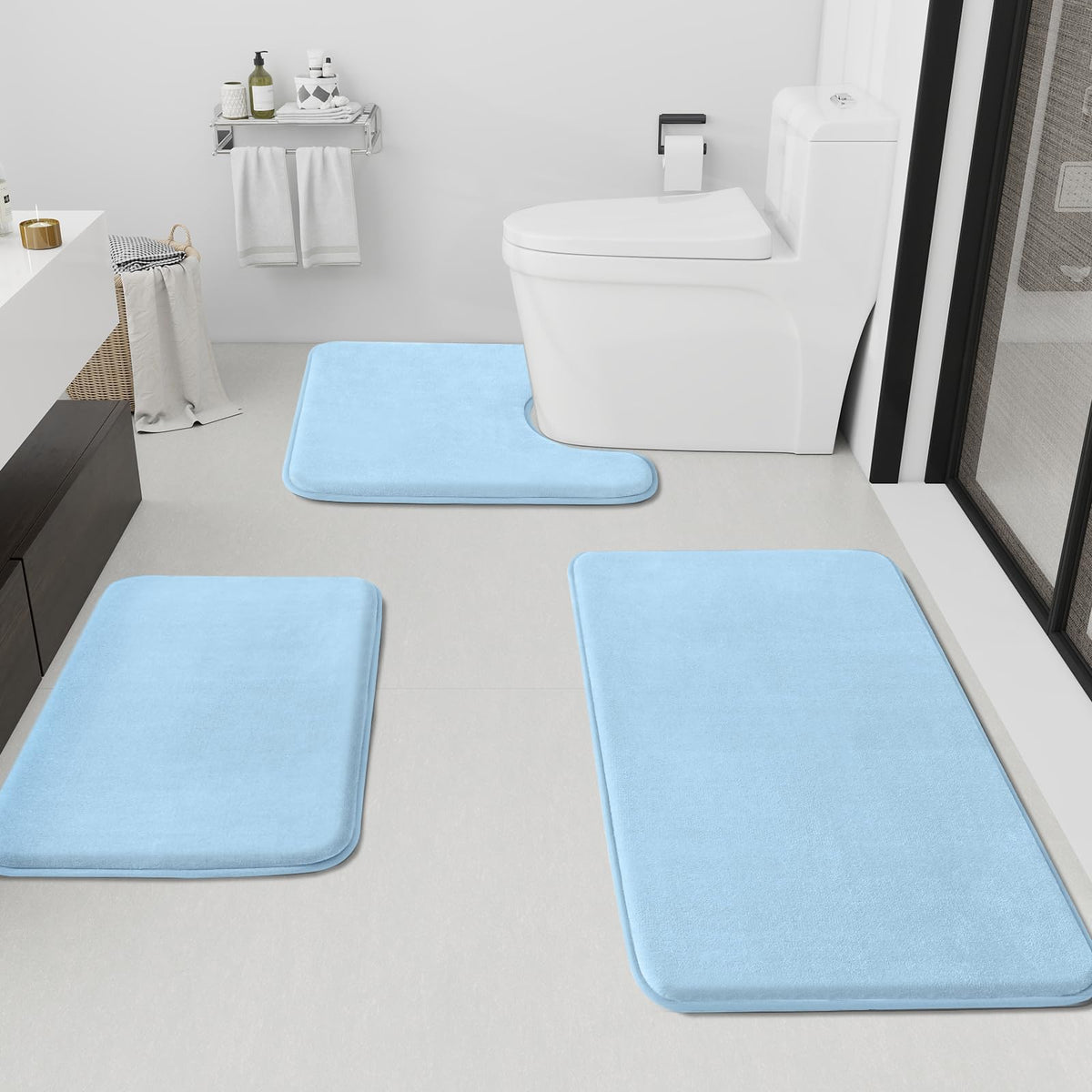 HUXMEYSON Bathroom Rugs Sets 2 Piece, Non-Slip & Quick Dry Bath Mat Set, Ultra Soft Velvet Bath Rugs for Bathroom, Toilet and Shower Floor, Navy