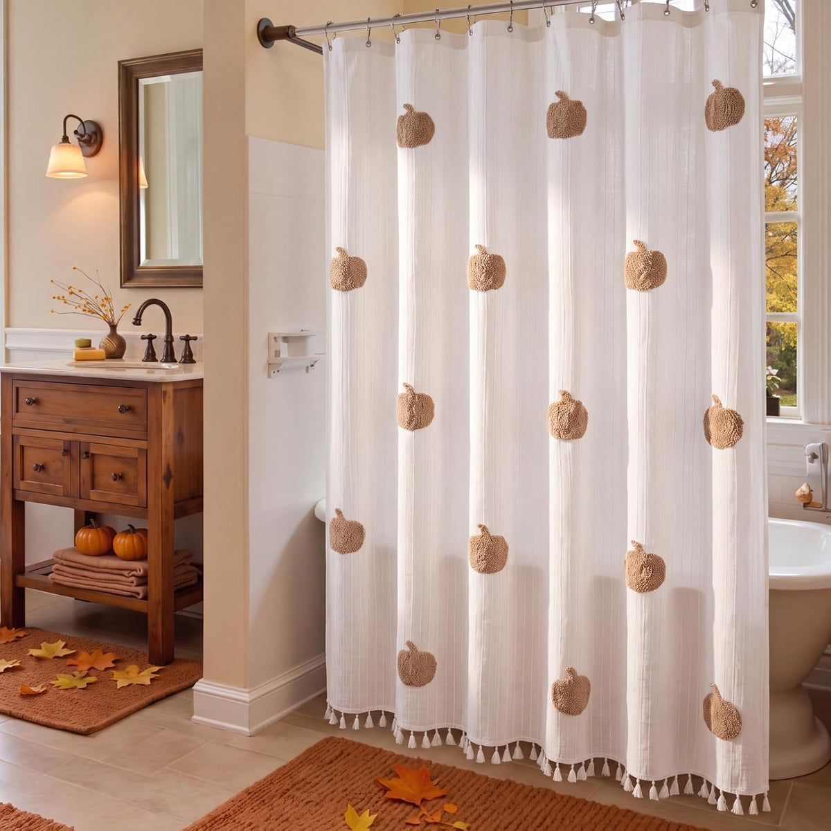 Mindsoft Fall Pumpkin Shower Curtain Bathroom Decor