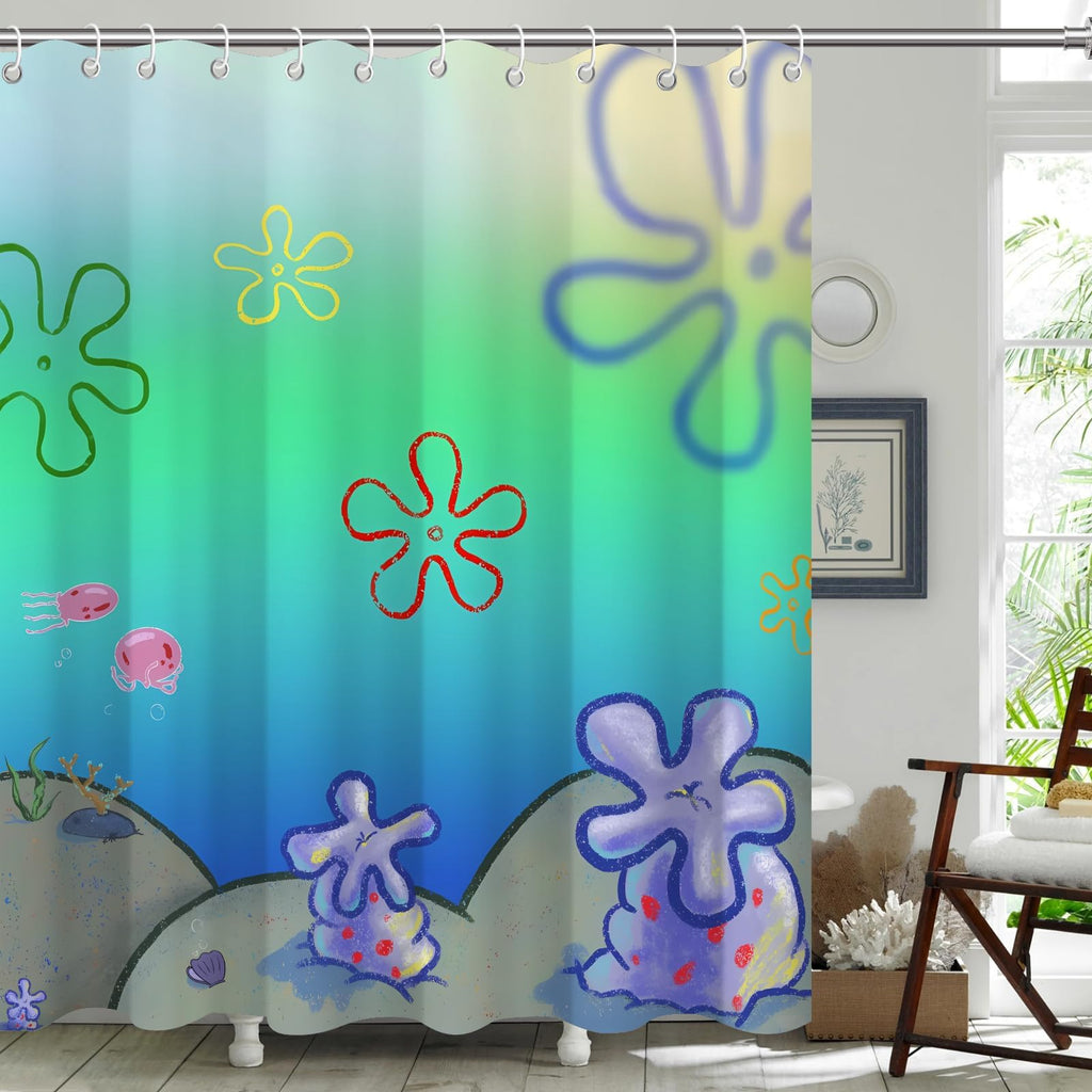 Cute Beach Ocean Anime Under Sea Jellyfish Shower Curtain 72x72 Inches