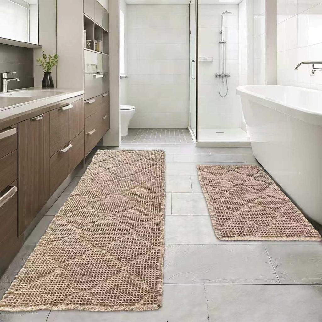 ZALL Waffle Bath Mat Boho Bathroom Mat Ultra Absorbent Non Slip 18x30 Tan