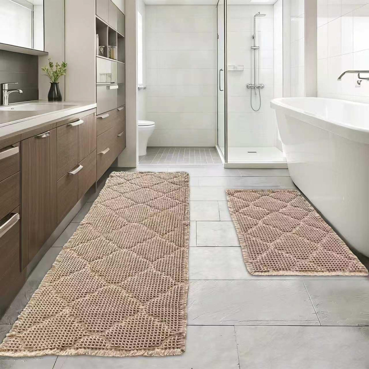 ZALL Waffle Bath Mat Boho Bathroom Mat Ultra Absorbent Non Slip 18x30 Tan