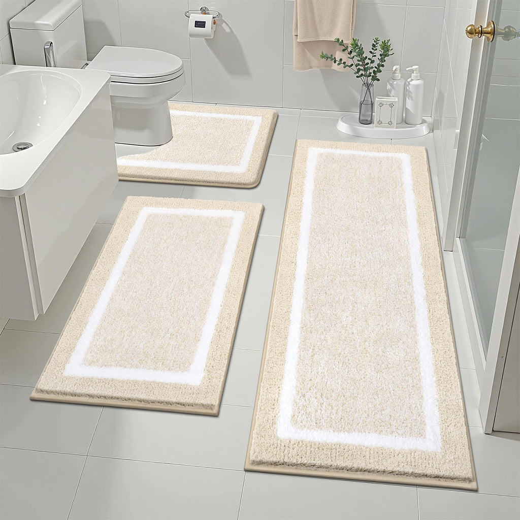 Pauwer Bathroom Rugs 3 Piece Set, Non Slip Washable Bath Mat, Dark Grey